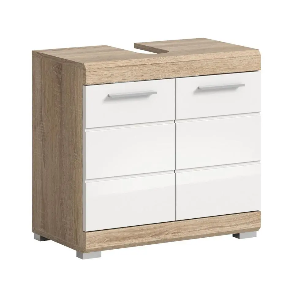 Hioshop Lambada wastafel 2 deuren wit hoogglans- eiken decor