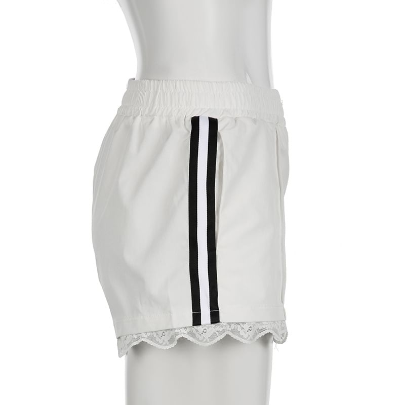 Trisica - Mid-rise sweatshort met kanten rand