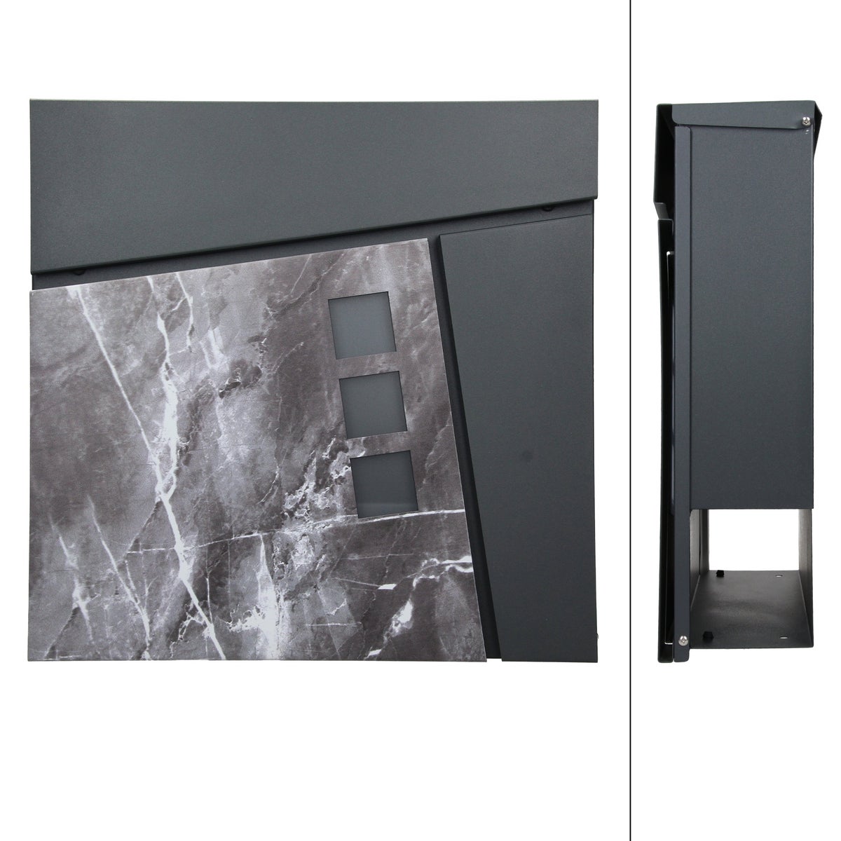ECD Germany vrijstaande brievenbus met krantenvak, design brievenbus met post, brievenbussysteem, brievenbusstandaard zilver metallic 120 cm van roestvrij staal, brievenbus antraciet marmerlook van staal