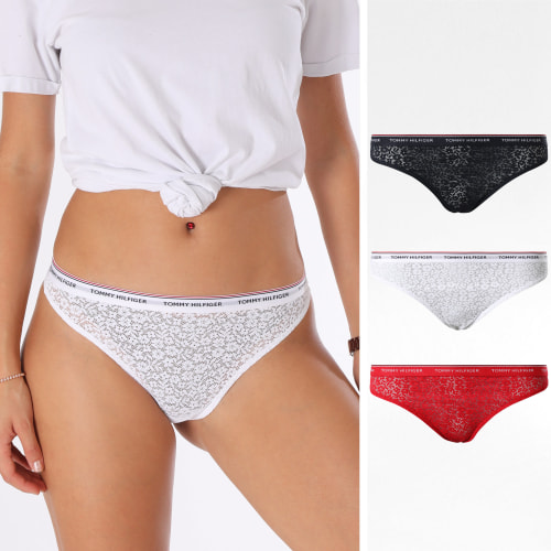 Lot De 3 Strings Femme 4896 Blanc Rouge Bleu Marine