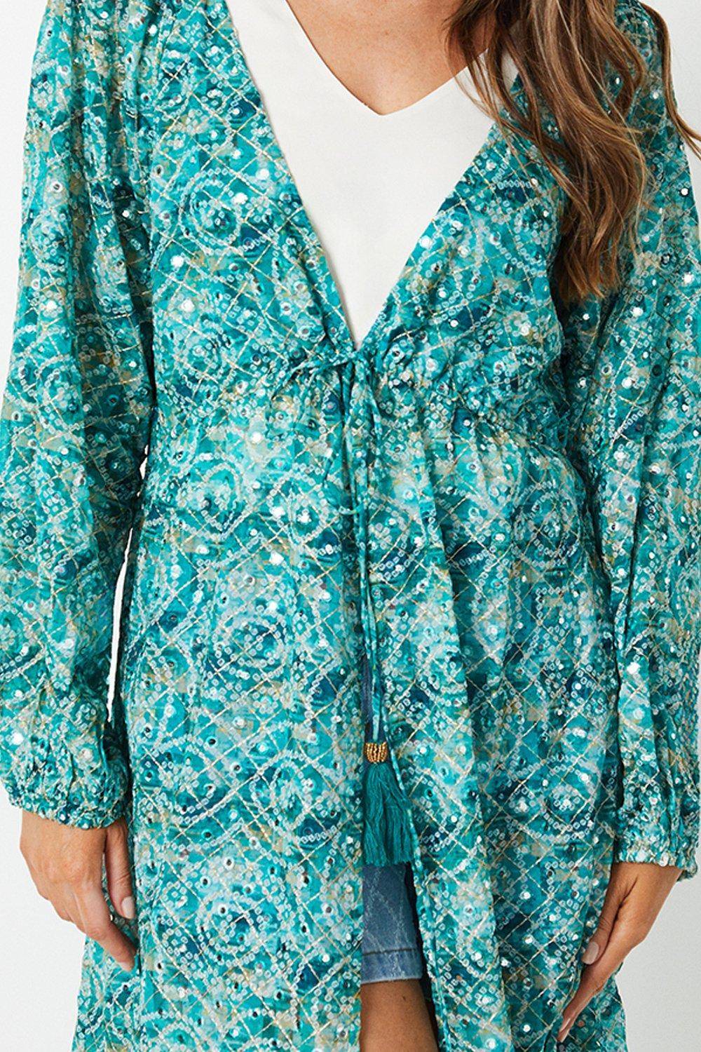 Wallis Kimono Géo Imprimé avec Détails Miroir
