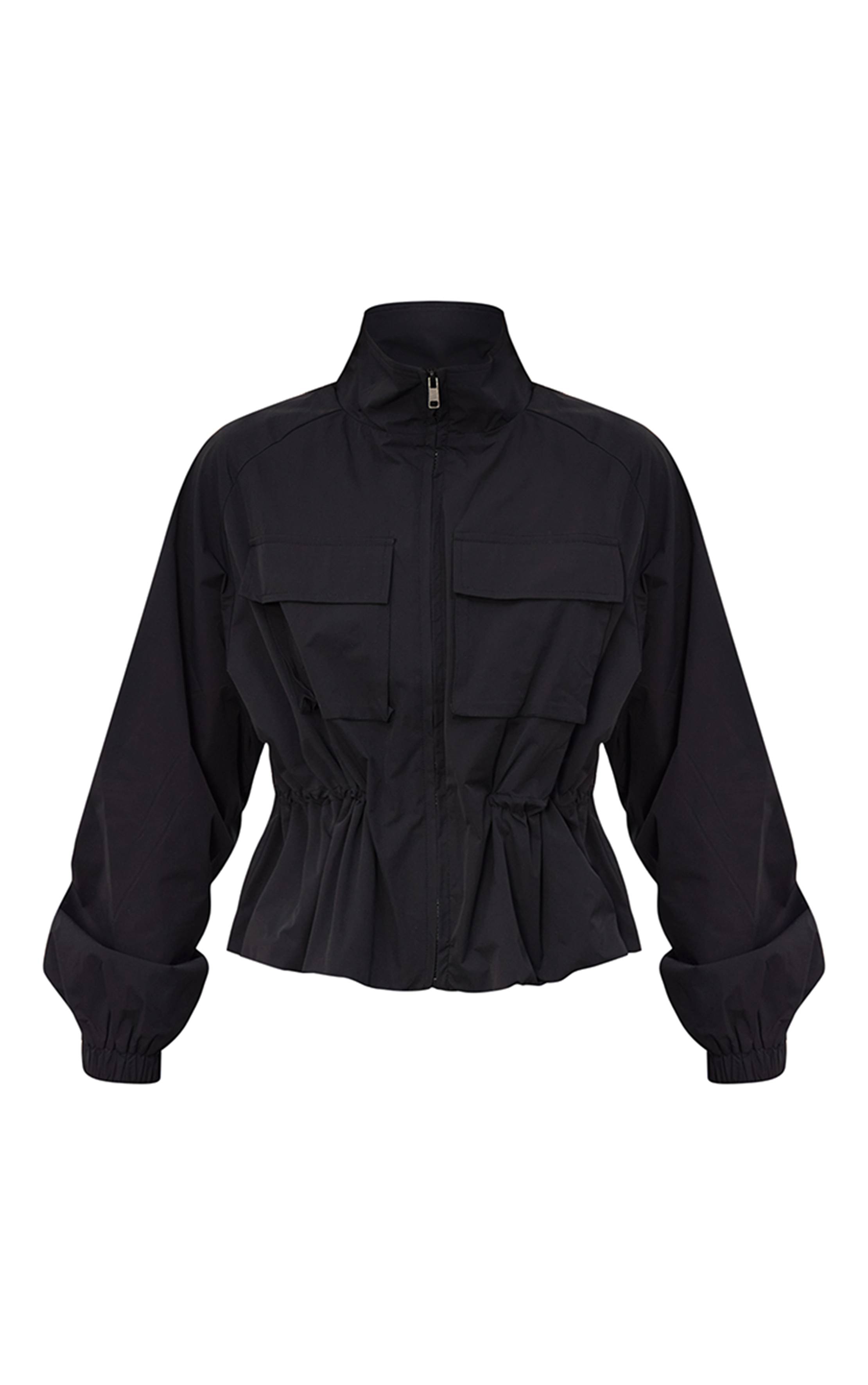Noir Coupe-vent Utilitaire Col Cheminée Taille Cintrée