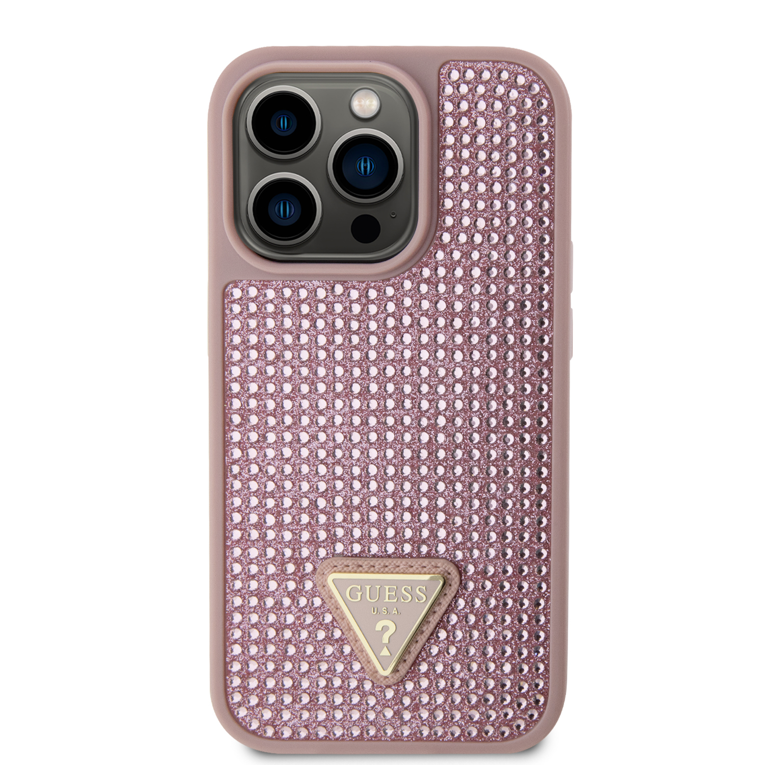iPhone 14 Pro Hybrid Hardcase Hülle Rhinestone Triangle (GUHCP14LHDGTPP) - Rosa