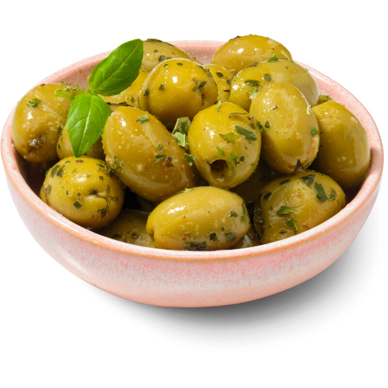 AH Groene olijven met basilicum