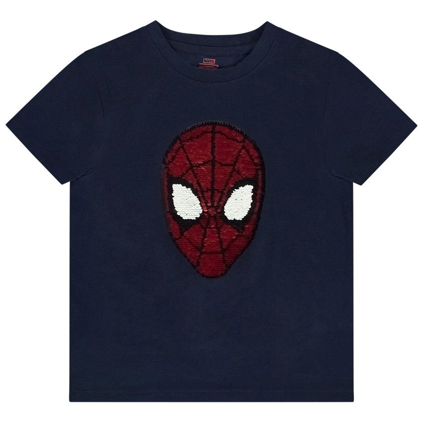 T-shirt manches courtes Spider-Man Marvel en sequins magiques pour garçon - Bleu marine