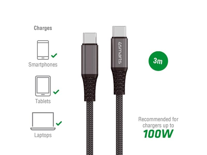 4smarts USB 2.0-Kabel Daten- und Ladekabel USB C - USB C 3 USB-C auf USB-C Kabel PremiumCord 100W 3m schwarz