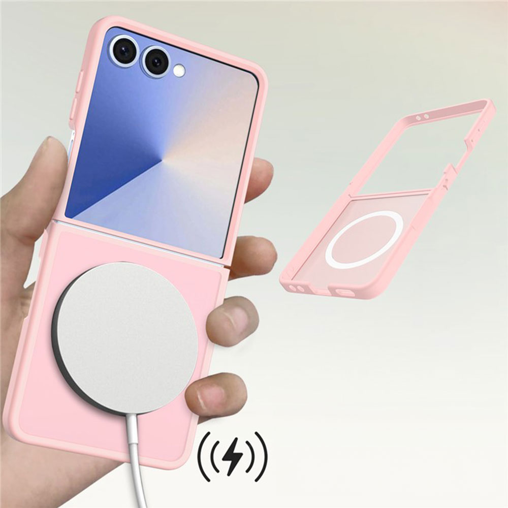 Samsung Galaxy Z Flip7 Hybrid Hardcase Hülle TPU Bumper   Kunststoff Rückseite MagSafe-Modul - Rosa / Transparent