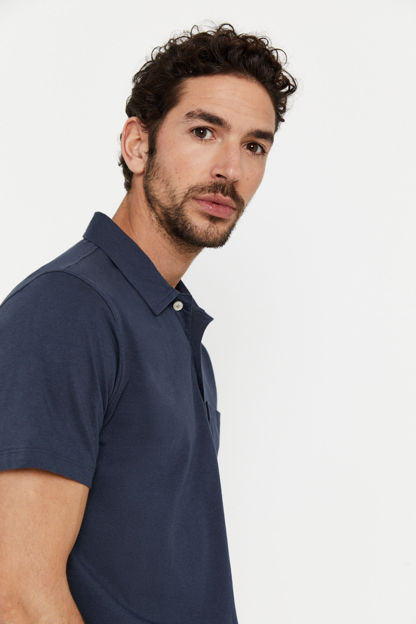 Camisa polo leve com bolsos - Azul Marinho