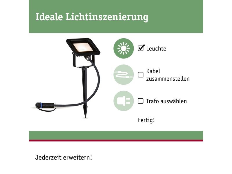 Paulmann Gartenspot Plug & Shine Flood 6.5 W 3000 K, Erweit Faszinierendes Licht im Garten