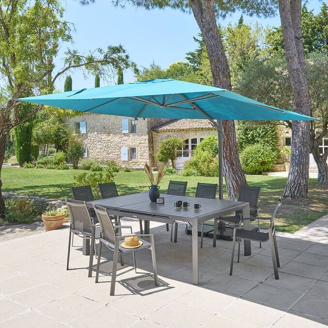 Parasol déporté rectangulaire inclinable MELHIA Bleu canard / Graphite