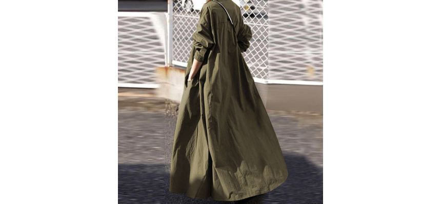 Scabiosa - Lange mouwen Henley Effen Maxi Shirtjurk