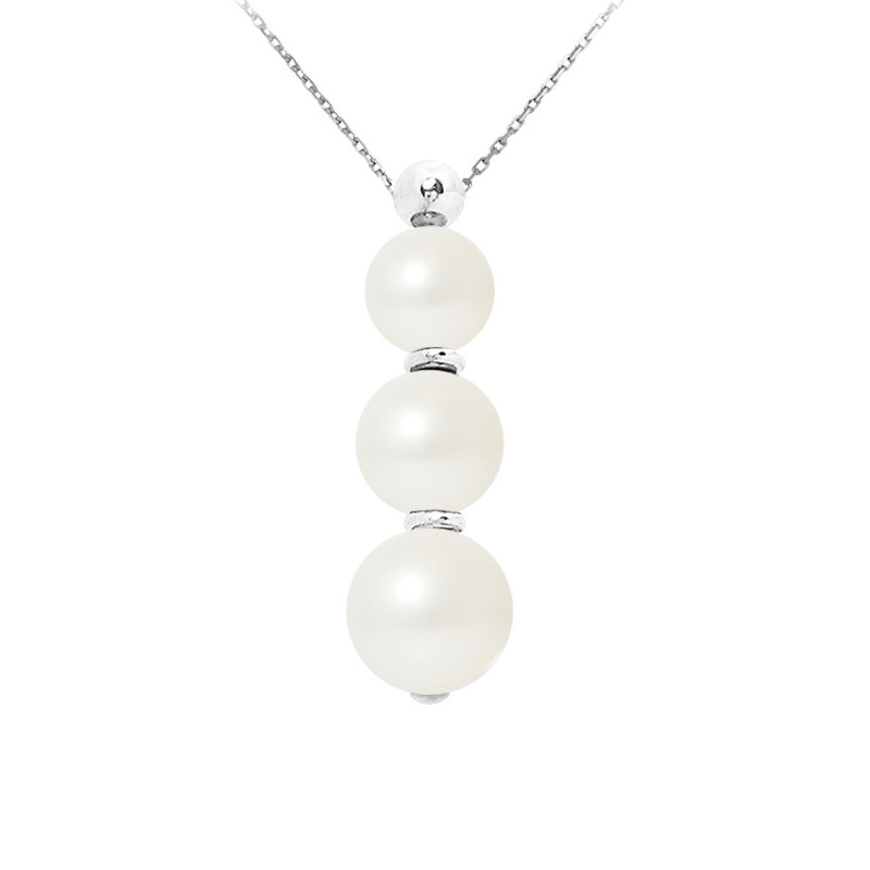 Collier Femme en Argent Massif 925/1000 et 3 Perles de Culture d'eau douce Blanches