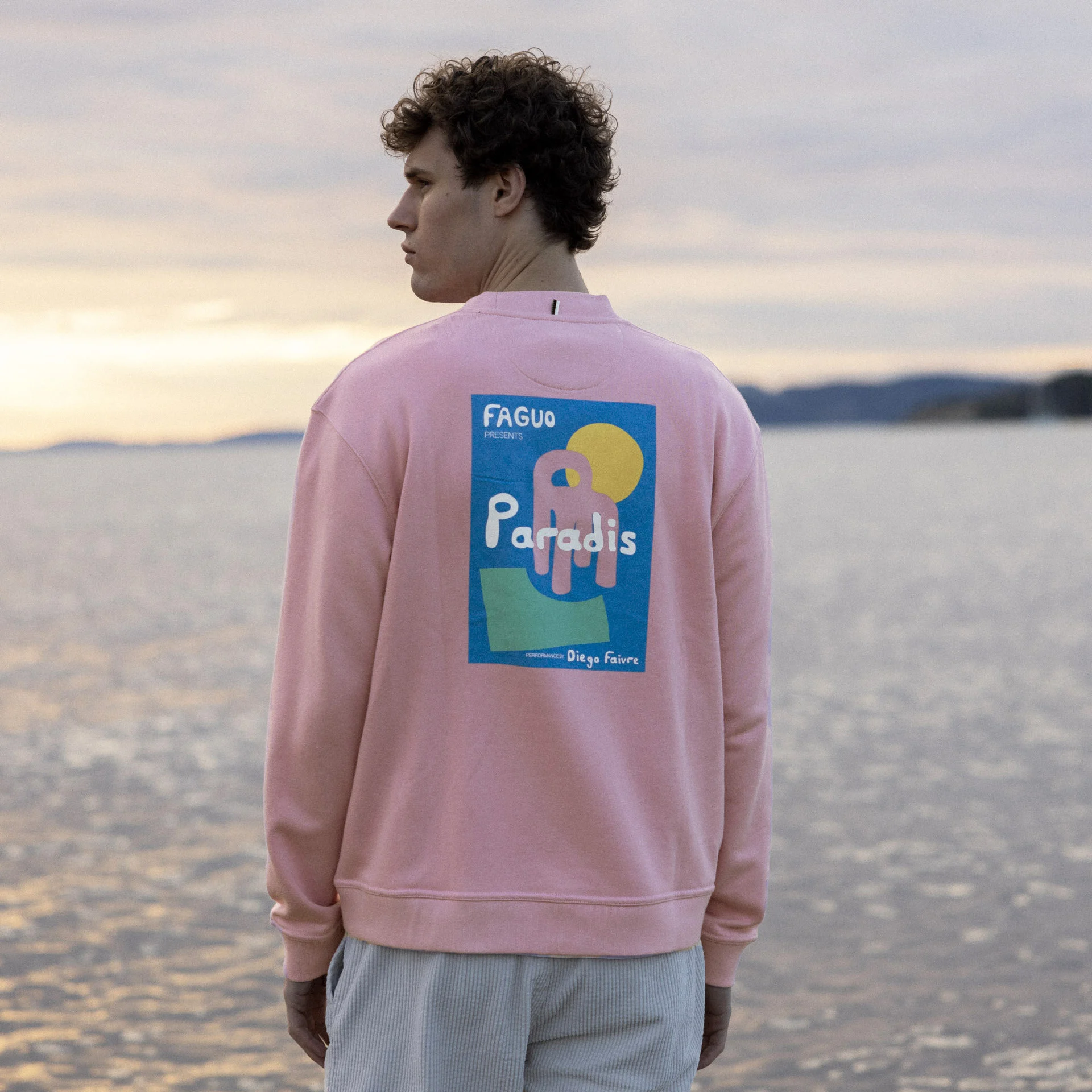 Sweat rose - Diego Faivre coton recyclé et polyester recyclé - modèle fango