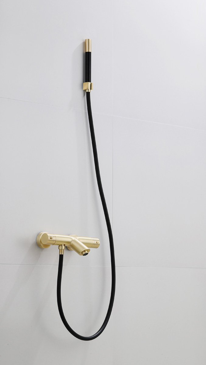 Saniclear Brass Pro thermostatische opbouw badkraan met handdouche geborsteld messing / mat goud
