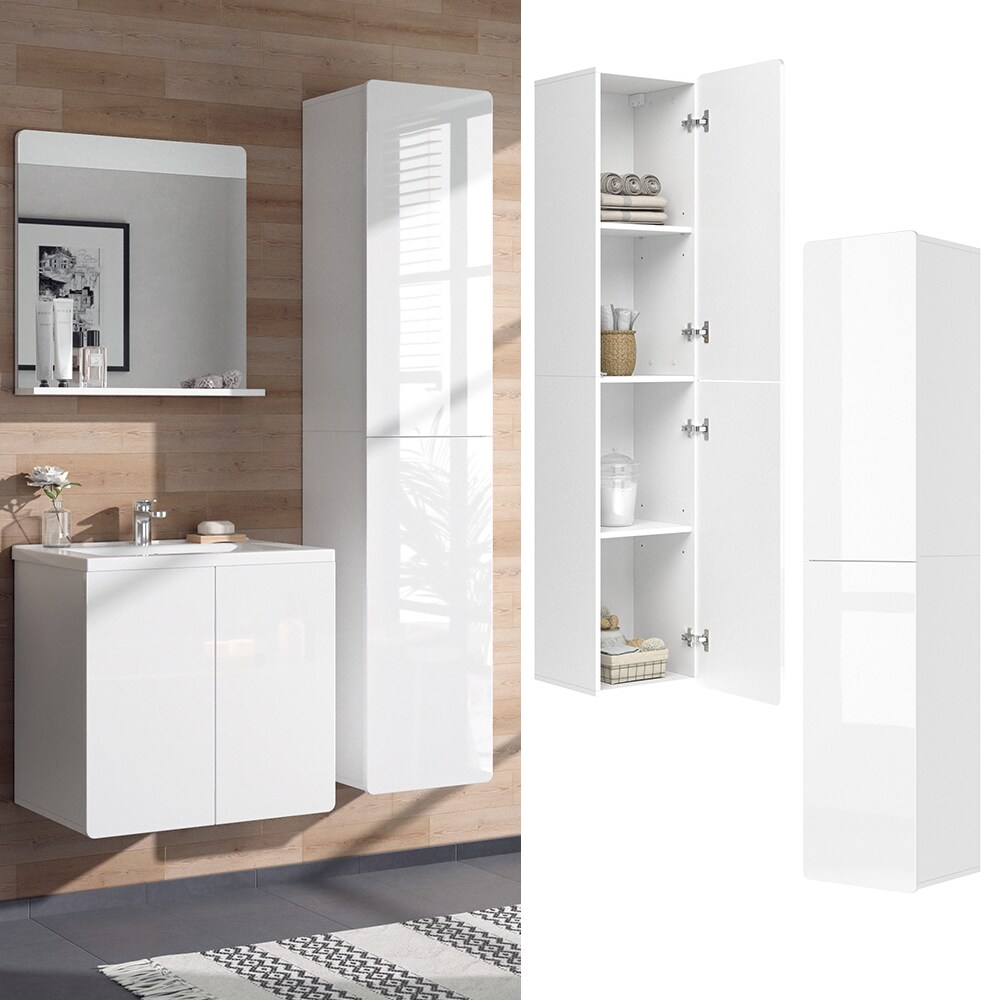 Vicco Hochschrank Baschrank Badezimmerschrank Izan Weiß Badmöbel 180x40 cm HGL