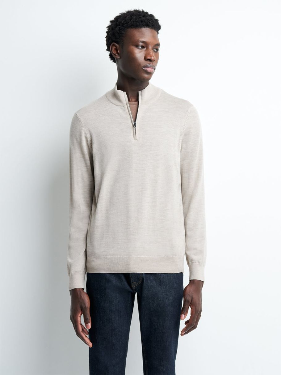 Pull col montant zippé en laine mérinos