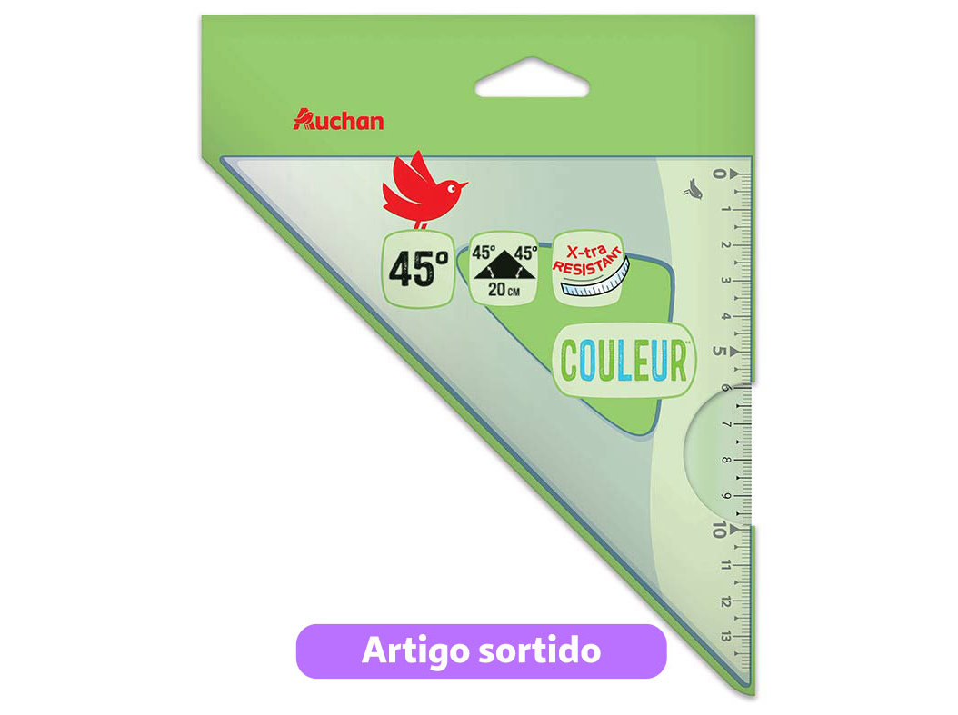 ESQUADRO INQUEBRÁVEL AUCHAN 45º 20CM CORES SORTIDAS