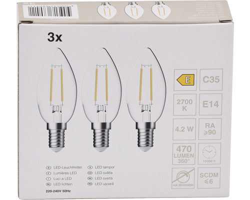 3x LED kaarslamp C35 E14/4,2W (40W) 470 lm 2700 K warm wit helder 3 stuks