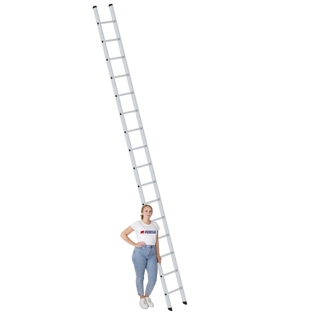 PROREGAL sportschuifladder 350 mm breed zonder dwarsbalk, 16 sporten