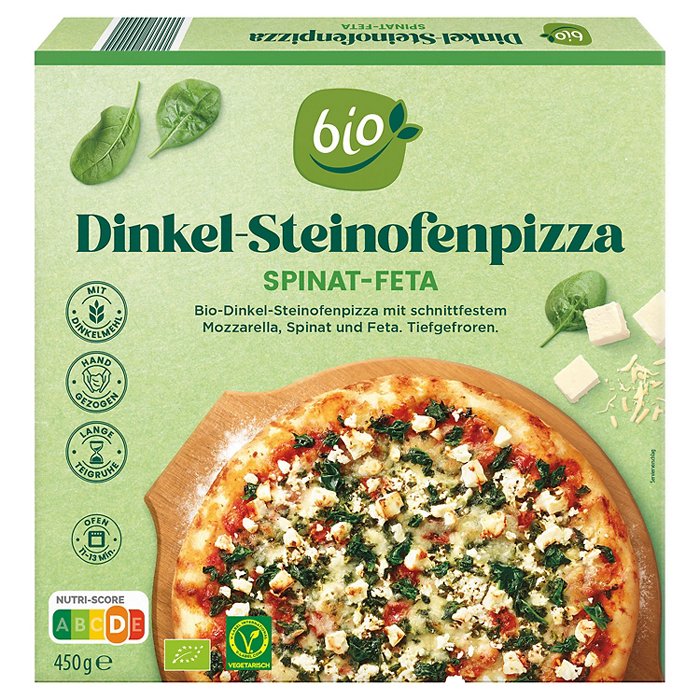 BIO Dinkel-Pizza 410 g, Spinat-Feta