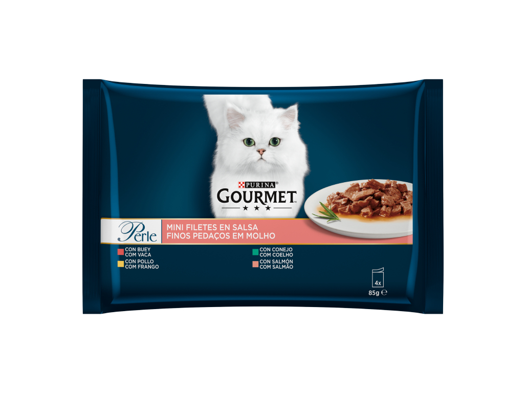 COMIDA HÚMIDA PARA GATO GOURMET PERLE COM MOLHO 4X85G