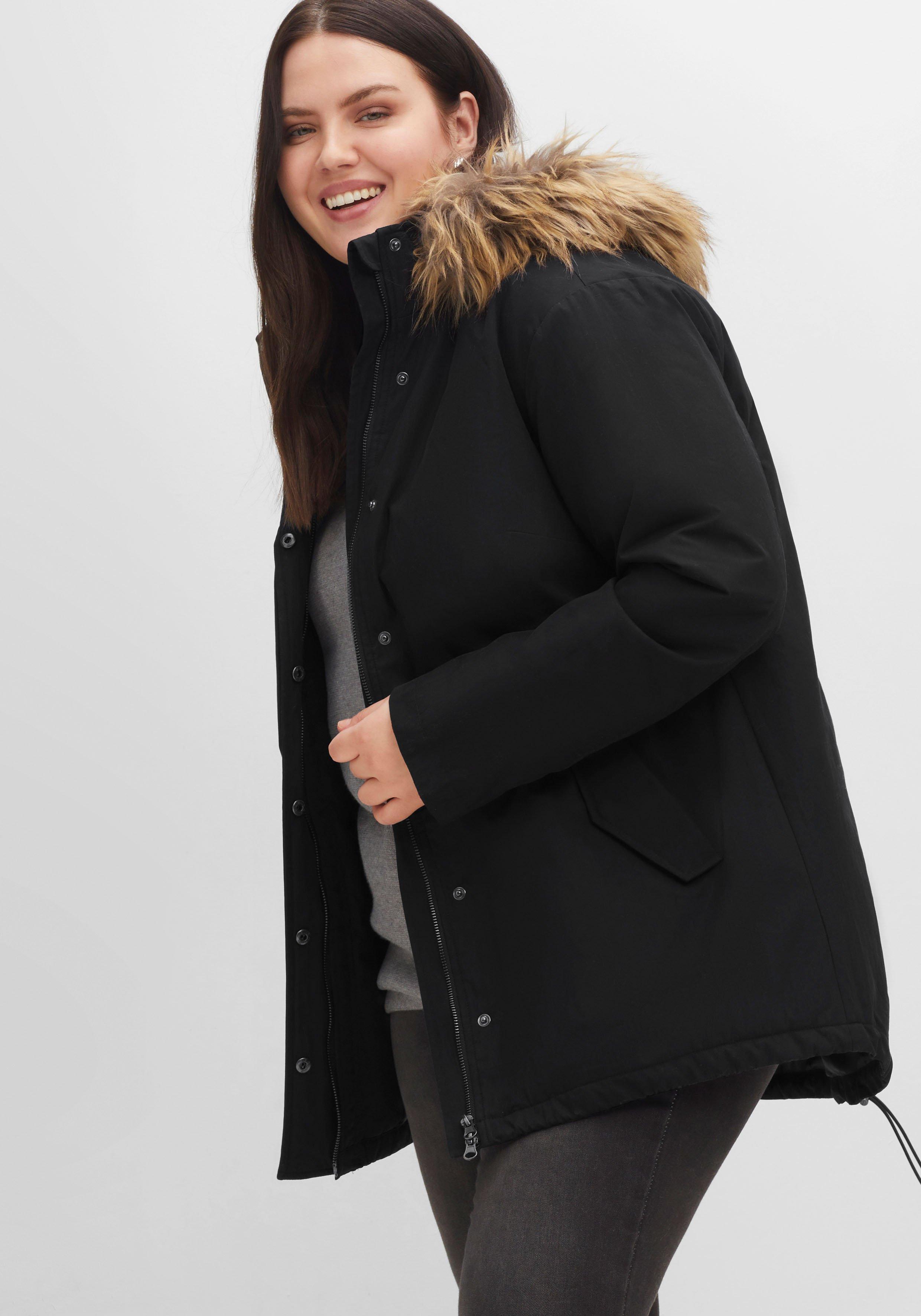 Parka mit Fellimitat-Kapuze und Oversized-Schultern