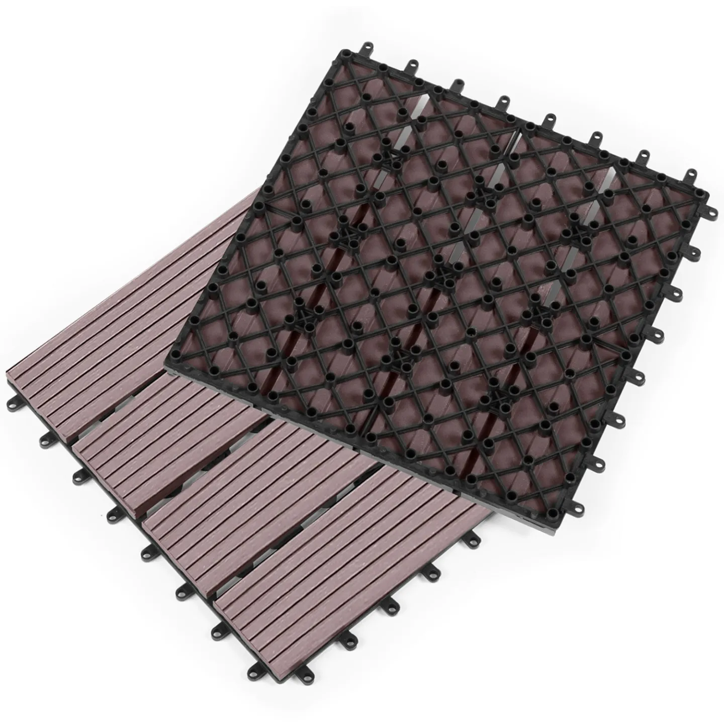Lot de 5 dalles de terrasse WODHY clipsables bois composite taupe 30 x 30 cm