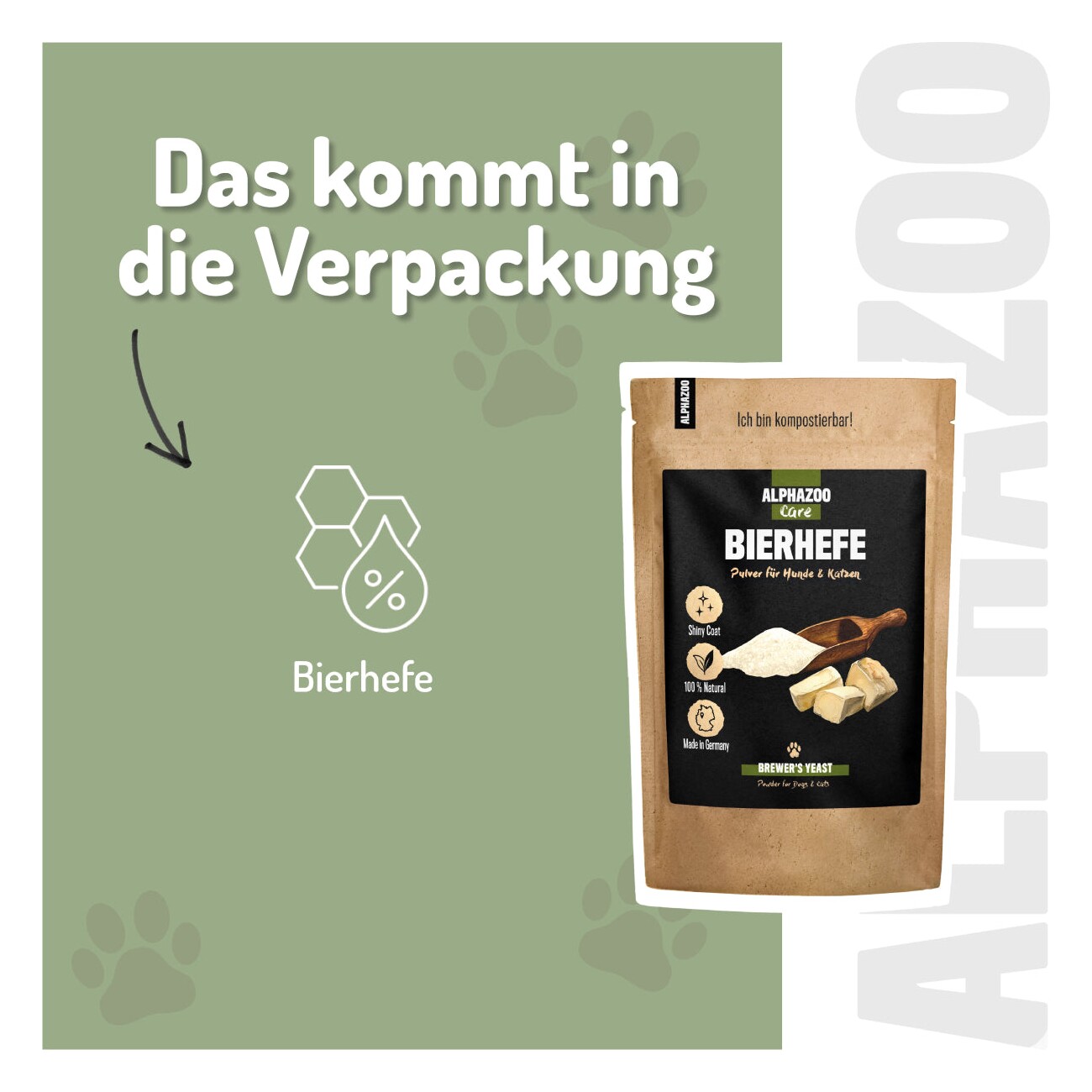 ALPHAZOO Bierhefe Pulver für Hunde & Katzen I Reine Hefe I Vitamin B Komplex 250 g