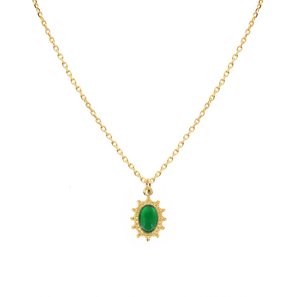 Collier médaille agate verte doré à l'or fin 24k THELMA
