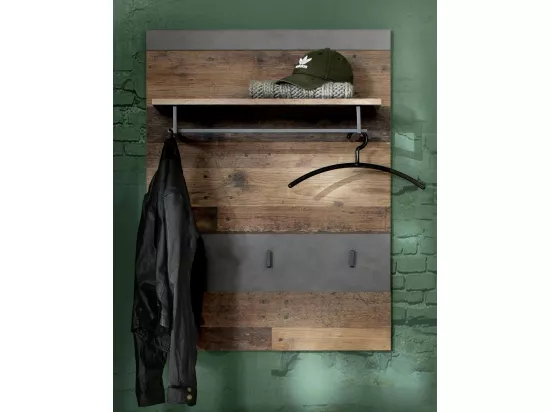 Ensemble meuble d'entrée 2 pièces mélaminé chêne foncé et gris Orcel