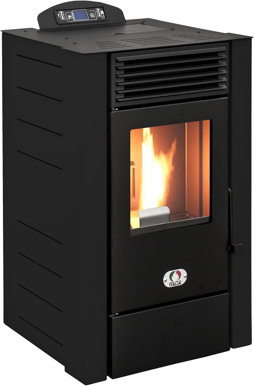 STUFE A PELLET ITALIA Alaska 10 KW | Pelletöfen mit Belüftung Effizienz 91% Heizt 85m² Autonomie 20 Sdt. Programmierbar 5 Geschwindigkeiten und Kräfte 24M Garantie Schwarz