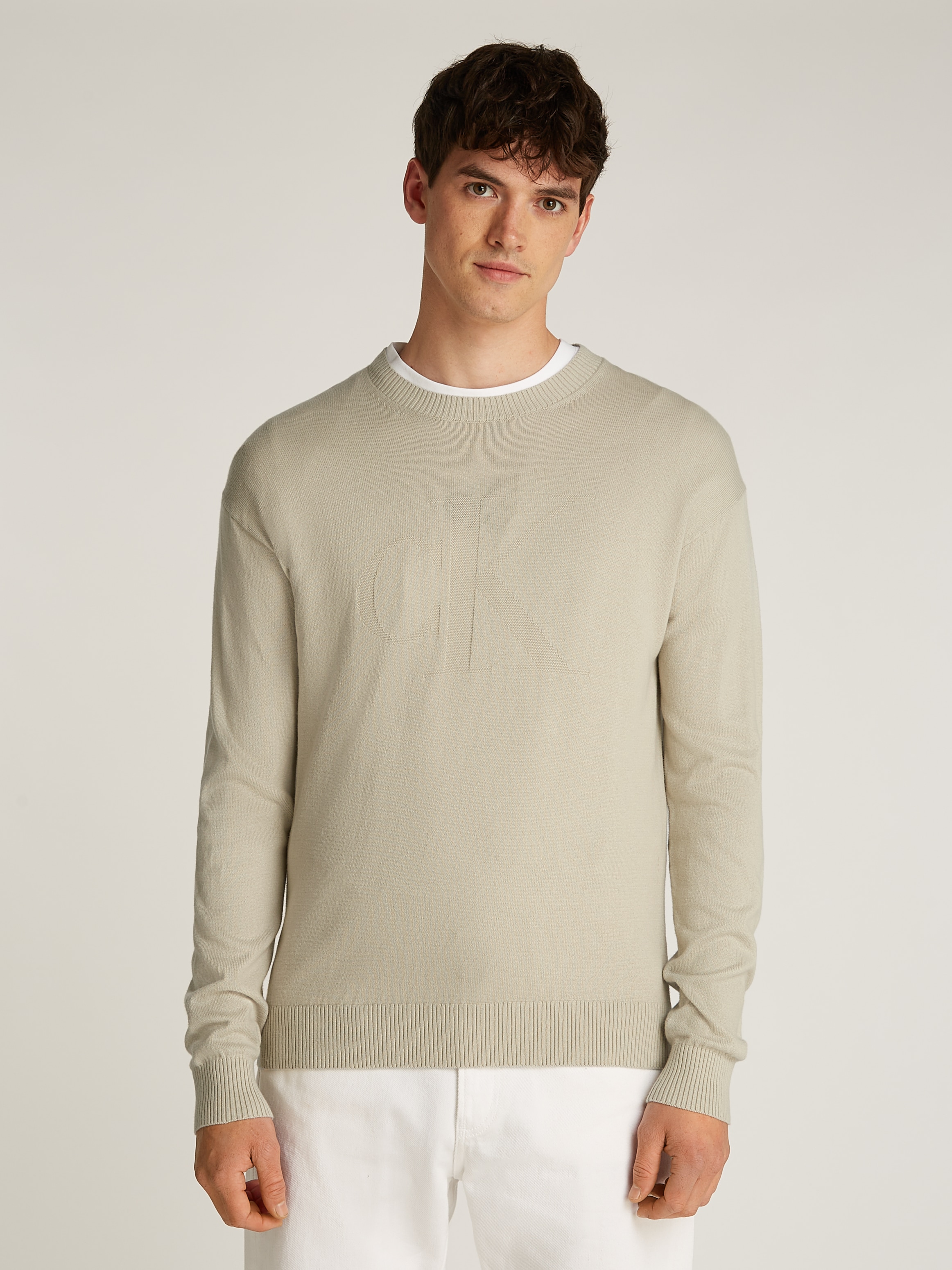 Calvin Klein Jeans Rundhalspullover »CK INTARSIA MIX STITCH SWEATER«, mit Logostickerei