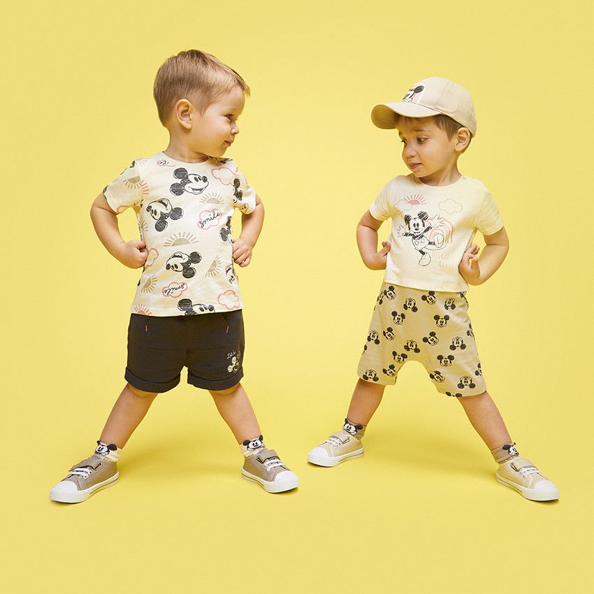 Combinaison courte effet 2 en 1 Mickey Disney pour bébé garçon - Ecru