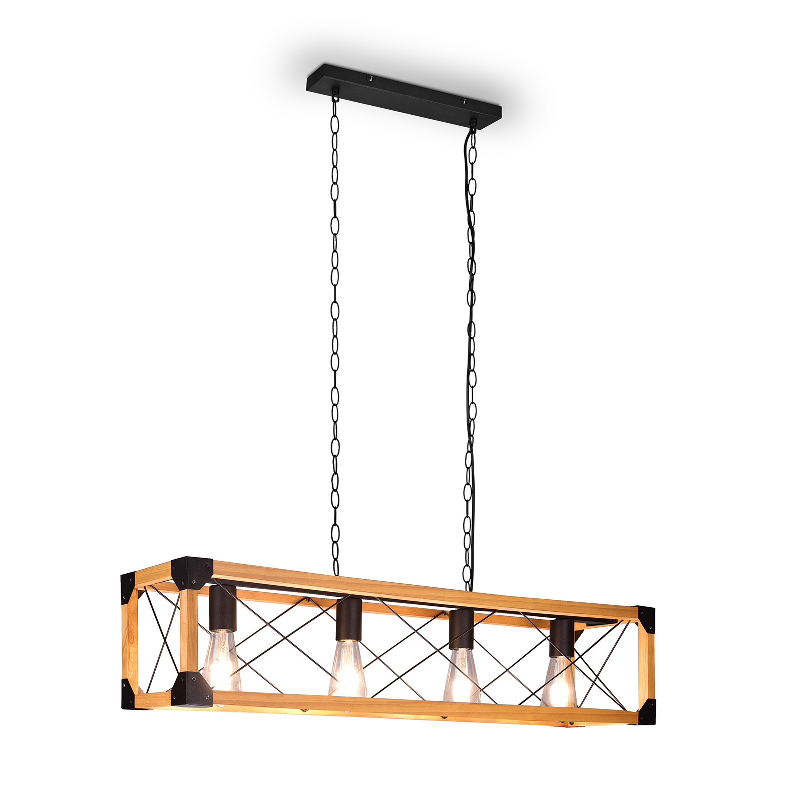 Pendelleuchte - holzfarben-schwarz - 4-flammig - 100 cm