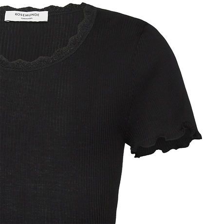 Rosemunde T-Shirt - Rib - Weiß - Schwarz m. Spitze