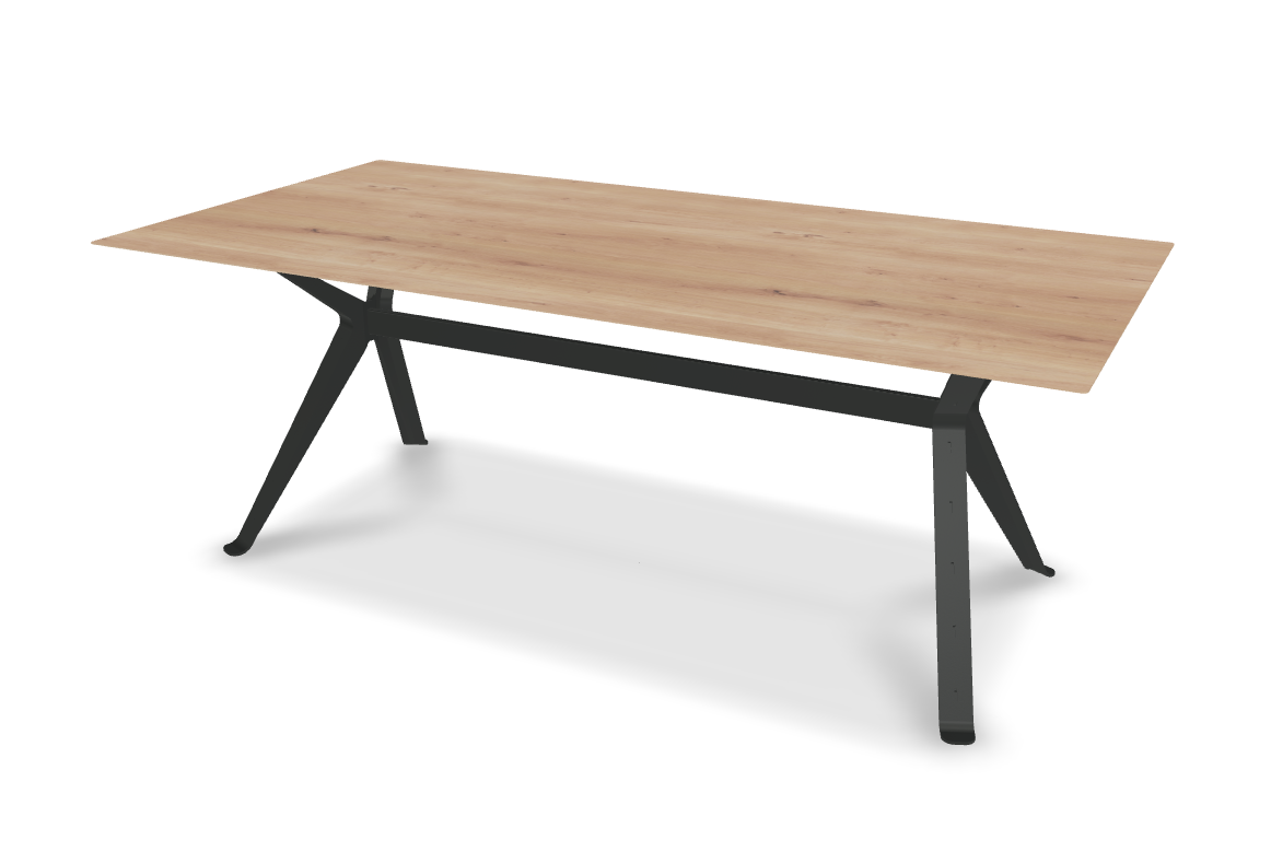 They & Me eettafel Chat recht met afgeronde hoeken - eikenrustiek bianco olie - onderstel TM100 antraciet 200 x 100 x 75 | Eiken Rustiek Bianco Olie | Verjongde Rand | Frame TM100 Antraciet