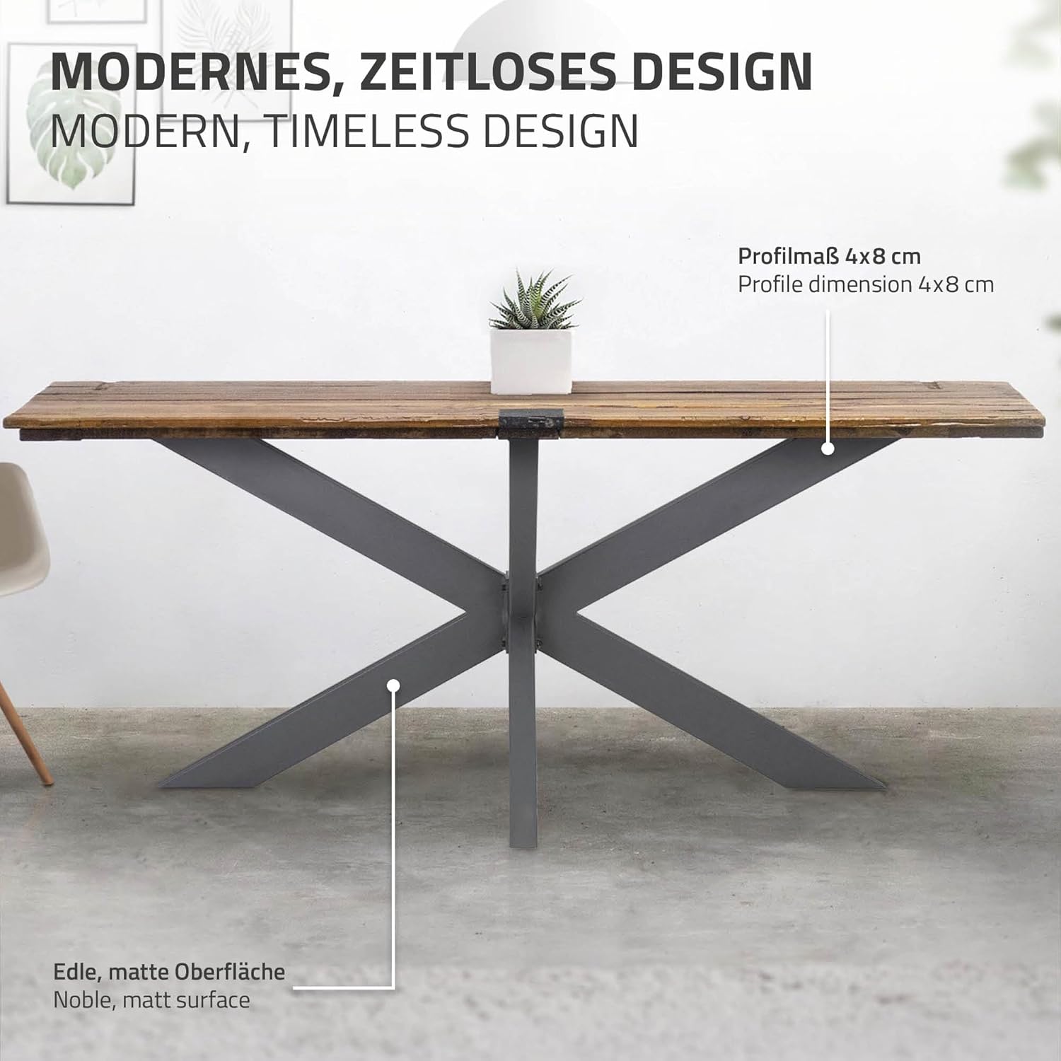 ML-Design Tischgestell Spider 78x71x150 cm, Anthrazit, Kreuzgestell Kreuz X-Design Tischfüße Möbelfüße, Schwerlast Tischkufen Stahl, Metall Tischbeine, DIY Esstisch, Industriedesign, einfache Montage