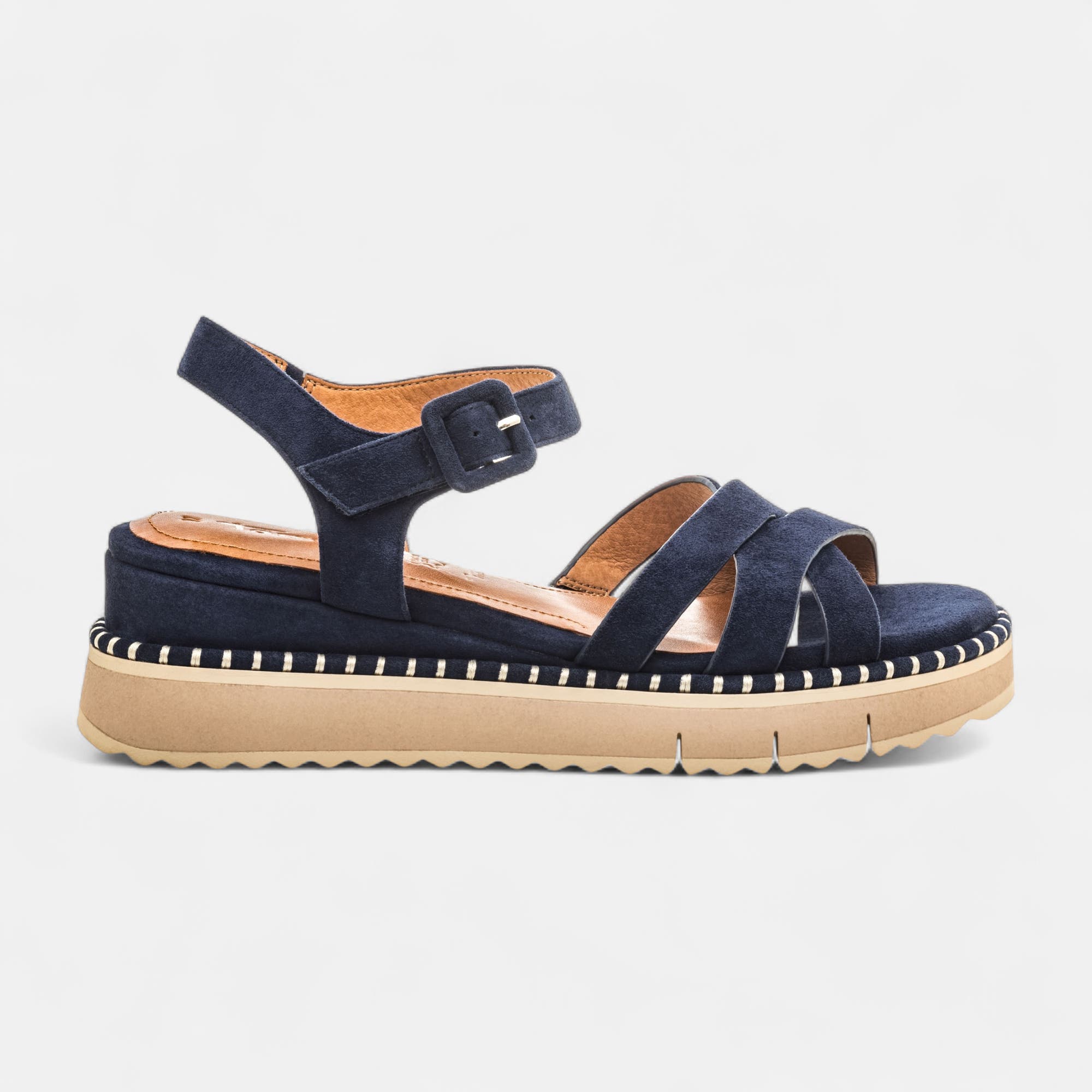 Sandales à talon compensé Femme en cuir bleu marine