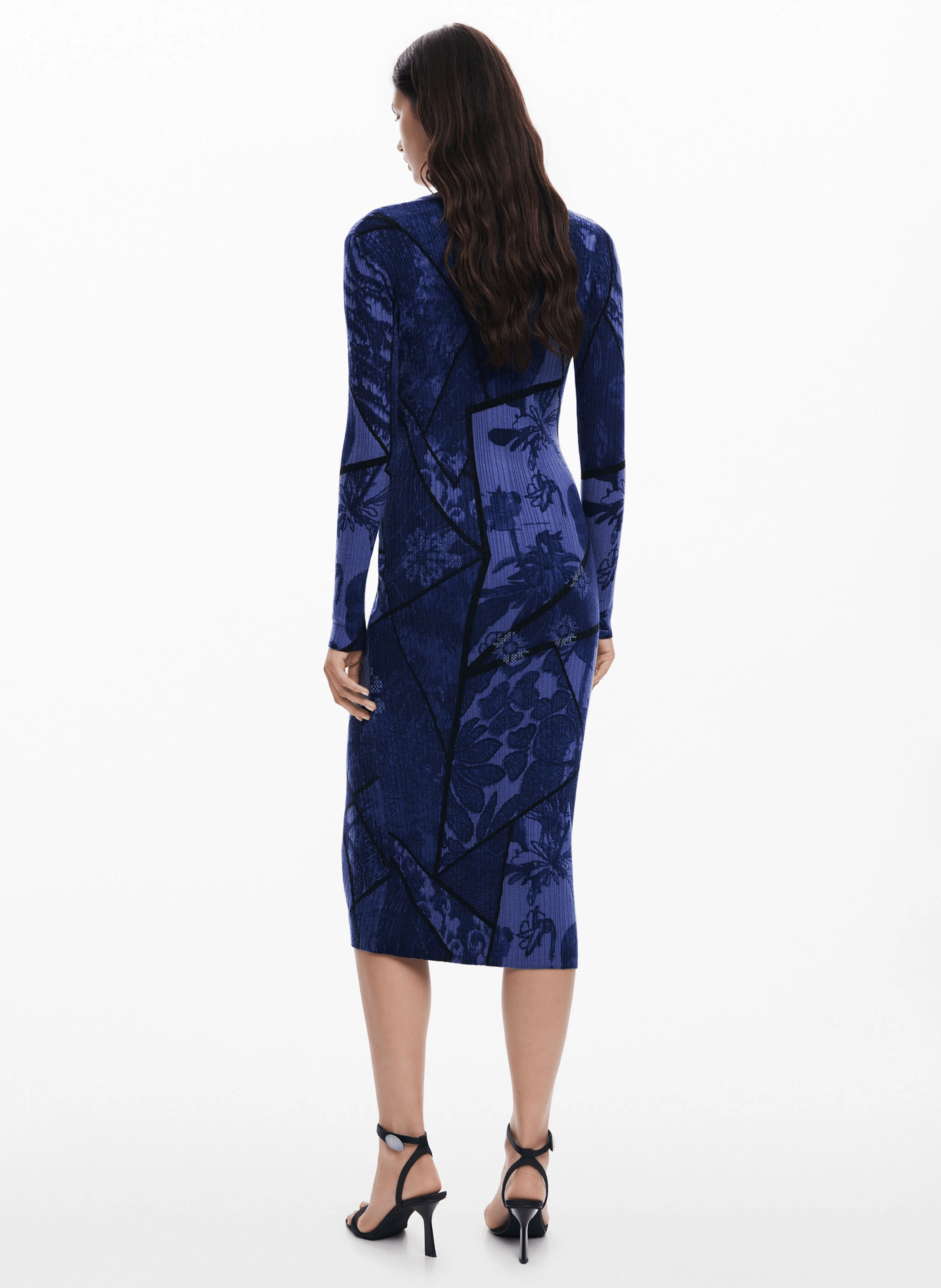 Robe midi slim imprimée | Bleu
