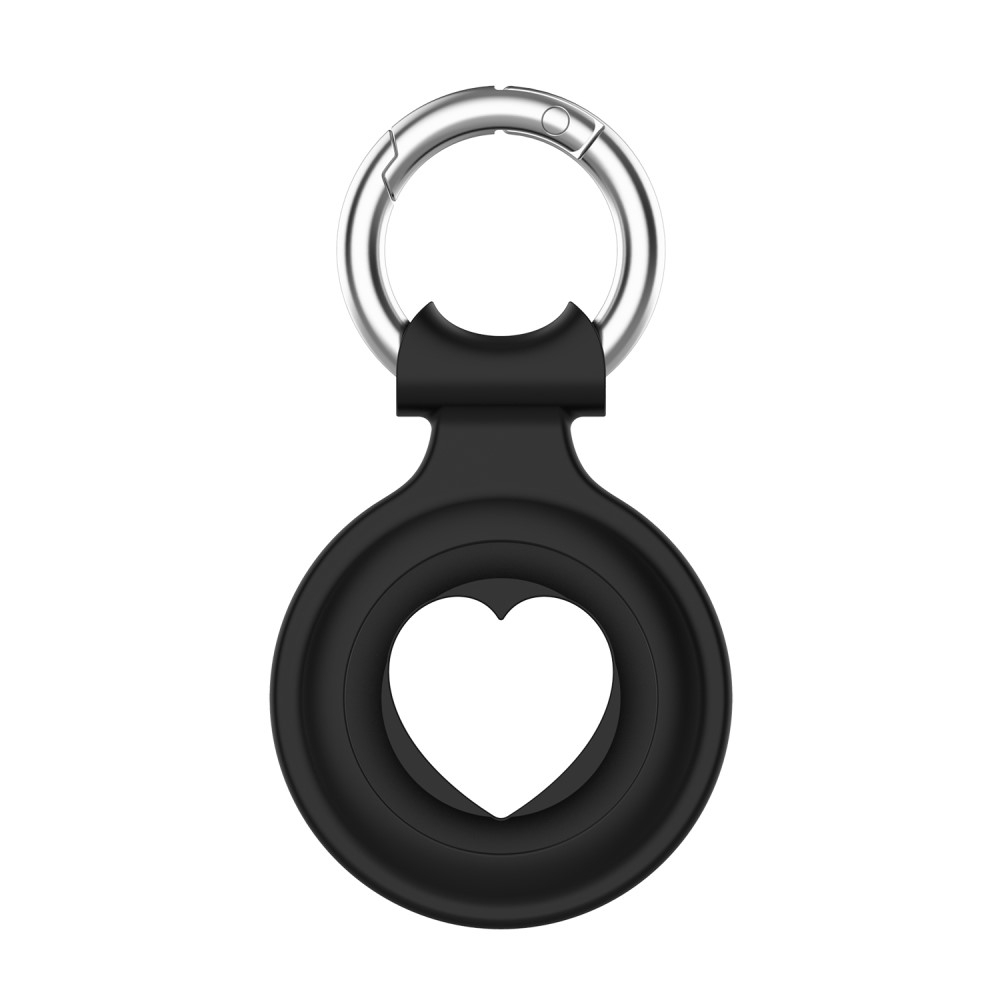Apple AirTag Anhänger Silikon Case Hülle Herzausschnitt Schlüsselanhänger mit Schlüsselring - Schwarz