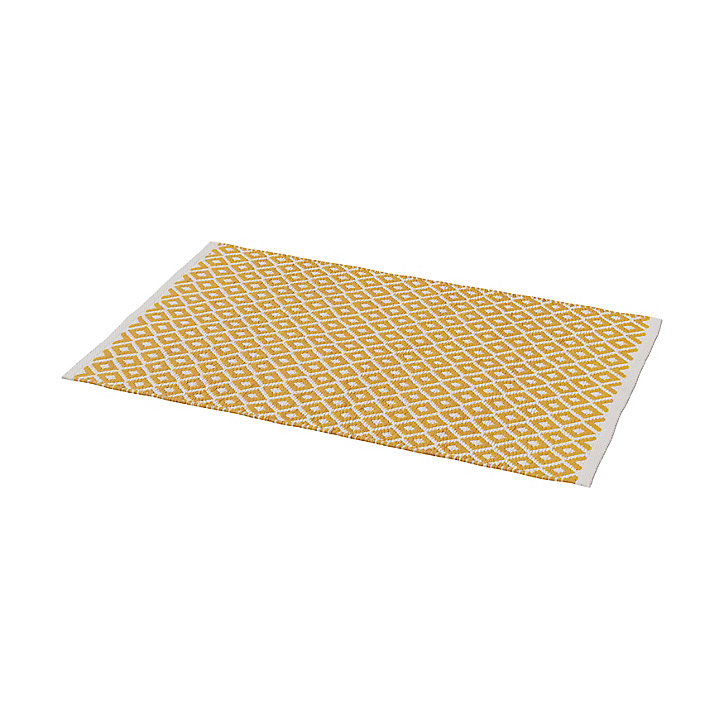 Tapis de bain rectangulaire GoodHome Koros coloris blanc et jaune miel en coton L.80 x l.50 cm