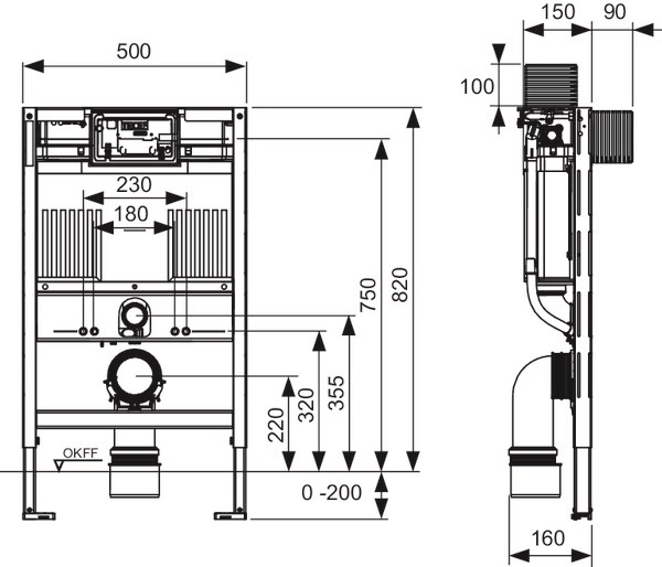 TECE Profil inbouwreservoir met Uni-spoelkast 82cm