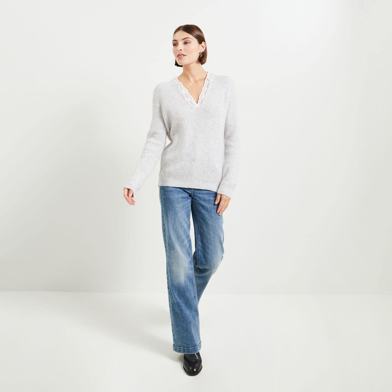 Pull col V femme