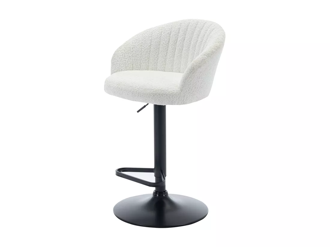 Lot de 2 tabourets de bar en tissu bouclette et métal - Hauteur réglable - Blanc - DORALIZ
