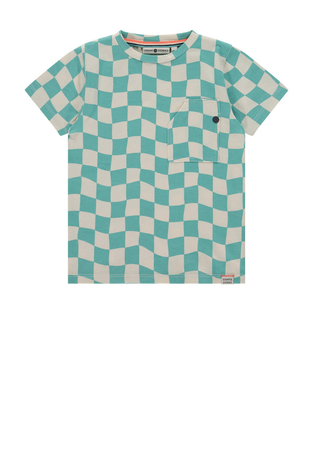 Stains&Stories T-shirt met all over print turquoise/wit