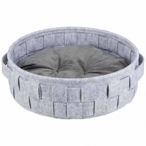 Cama redonda para cachorro com almofada, cinza