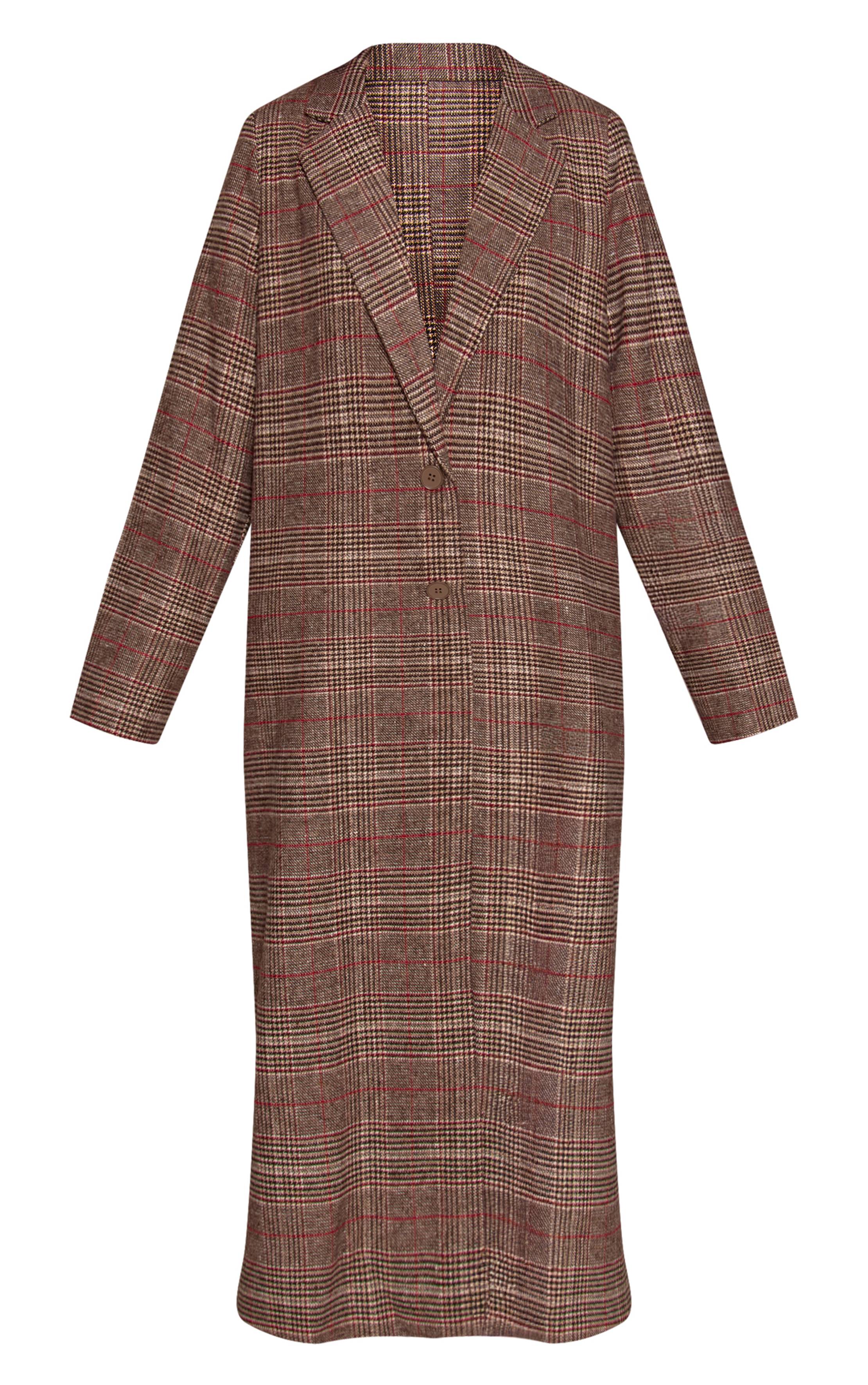 Marron Manteau Aspect Laine À Carreaux Tartan