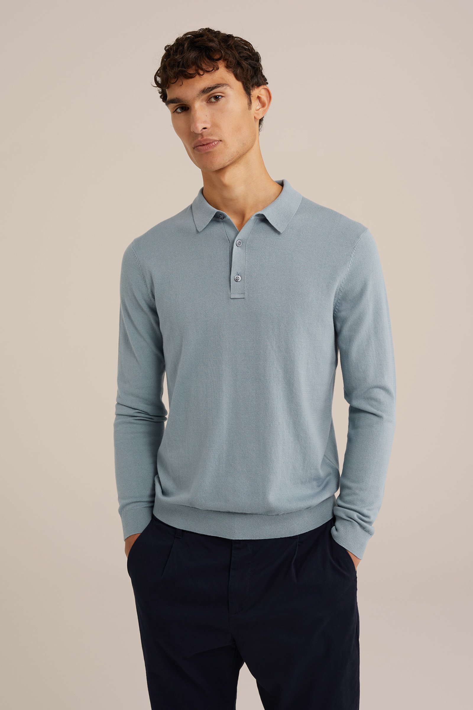 fijngebreide polo Fundamentals Pastelblauw