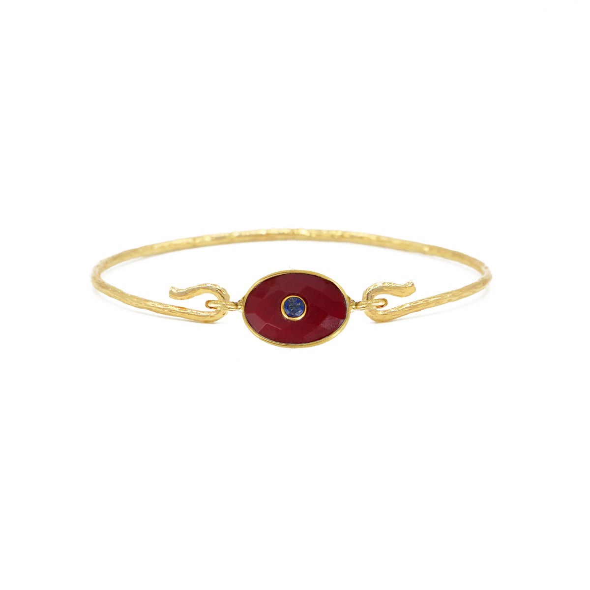 Jonc oeil agate rouge doré à l'or fin 24k DEVA
