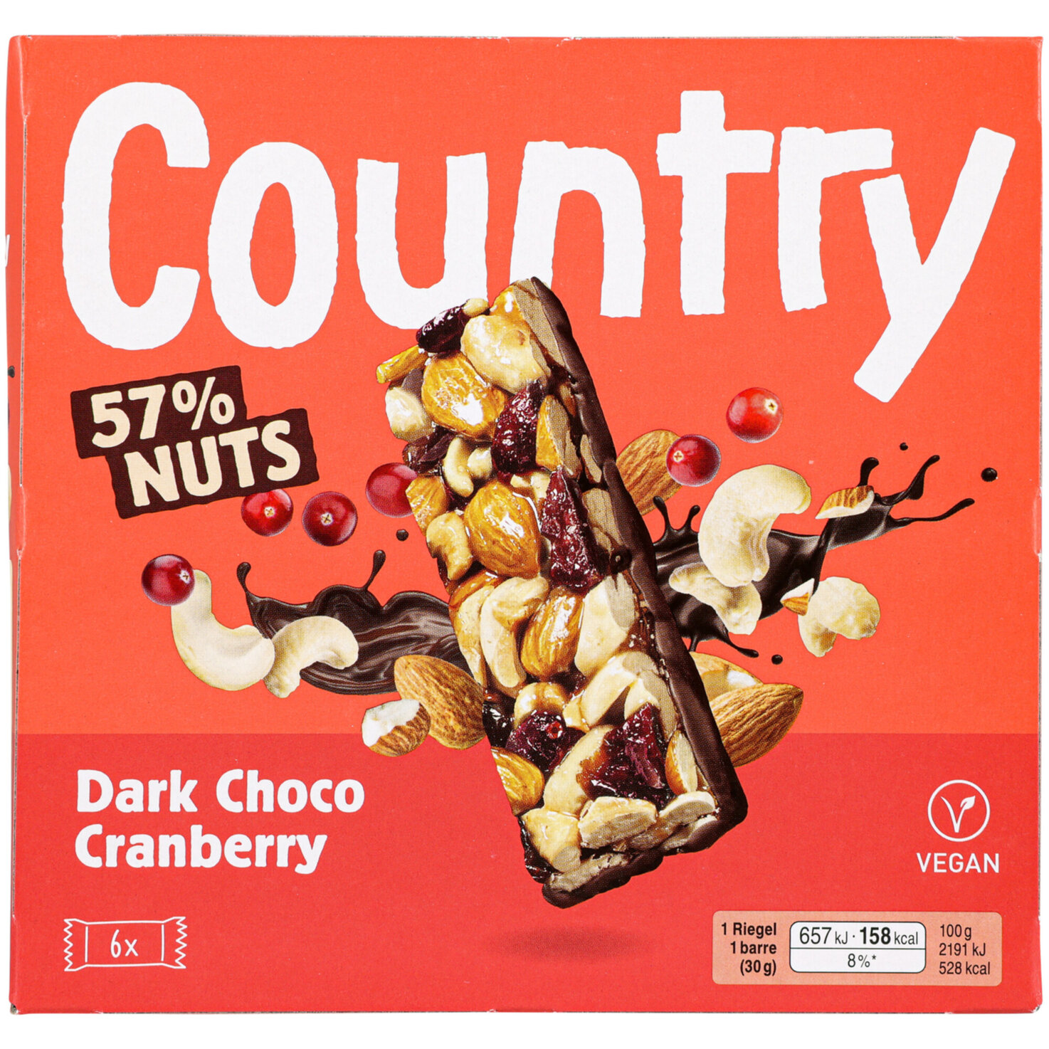 Country Nuts Dark Choco & Cranberry 6x30g
